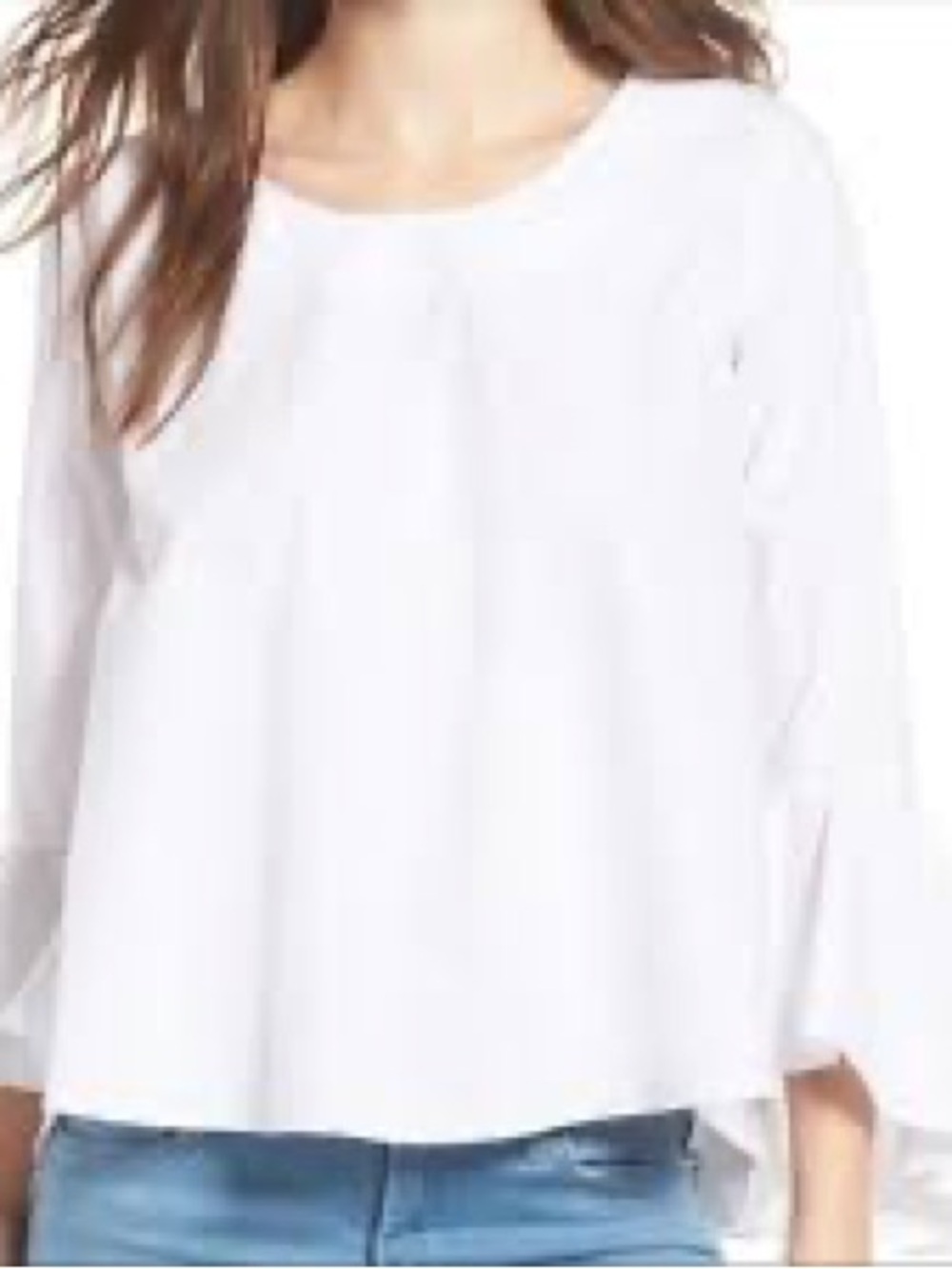 Marled White Cotton Bell-Sleeve Blouse